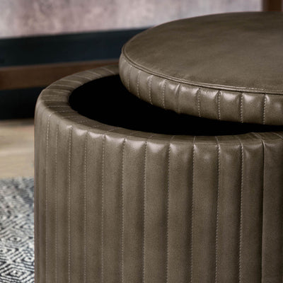 Josias Peppercorn Leather Round Storage Pouffe