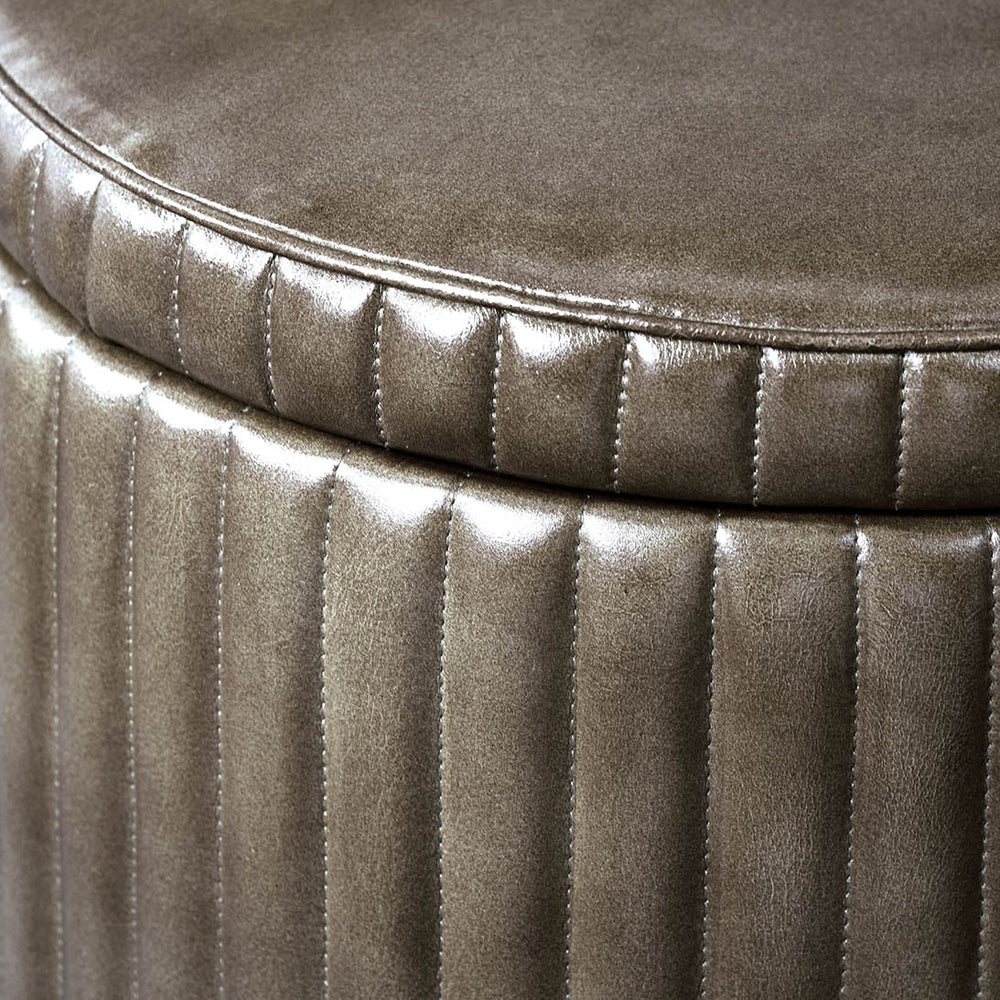 Josias Peppercorn Leather Round Storage Pouffe