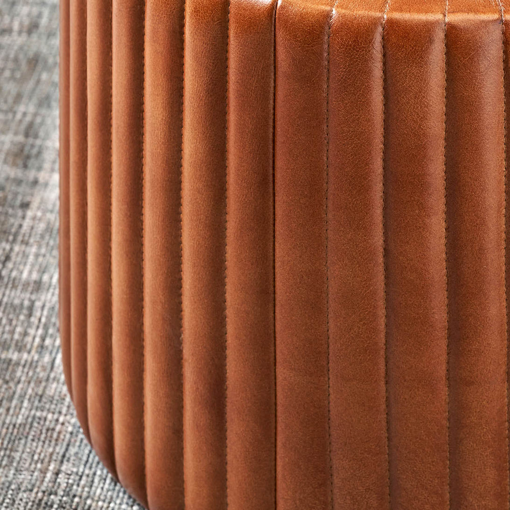 Josias Vintage Brown Leather Round Storage Pouffe