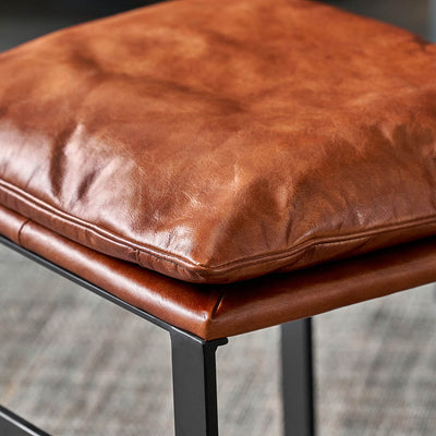 Oliviero Vintage Brown Leather Chair and Footstool