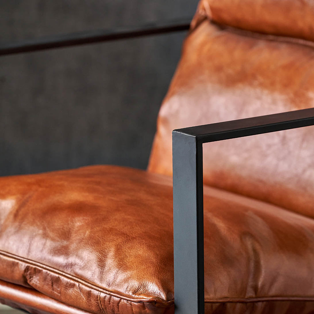 Oliviero Vintage Brown Leather Chair and Footstool