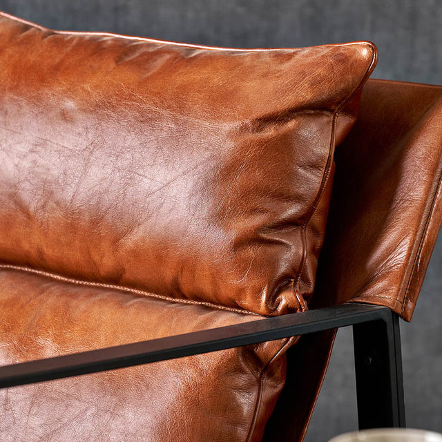 Oliviero Vintage Brown Leather Chair and Footstool