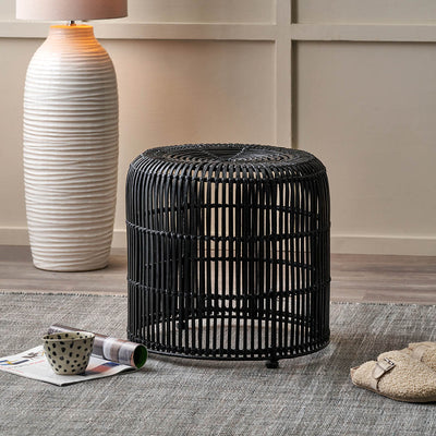 Miko Black Rattan Stool