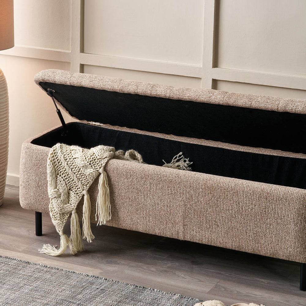 Elora Mocha Textured Marl Chenille Buttoned Storage Bench