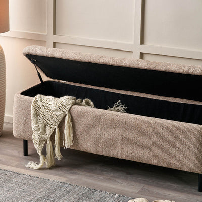 Elora Mocha Textured Marl Chenille Buttoned Storage Bench