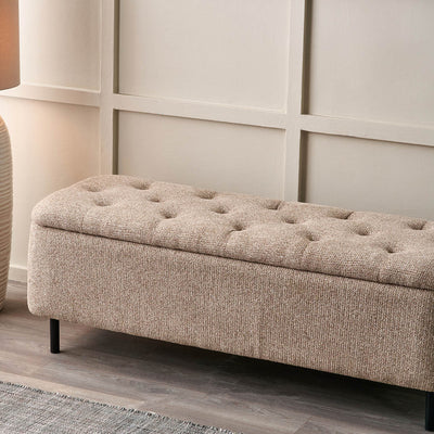 Elora Mocha Textured Marl Chenille Buttoned Storage Bench