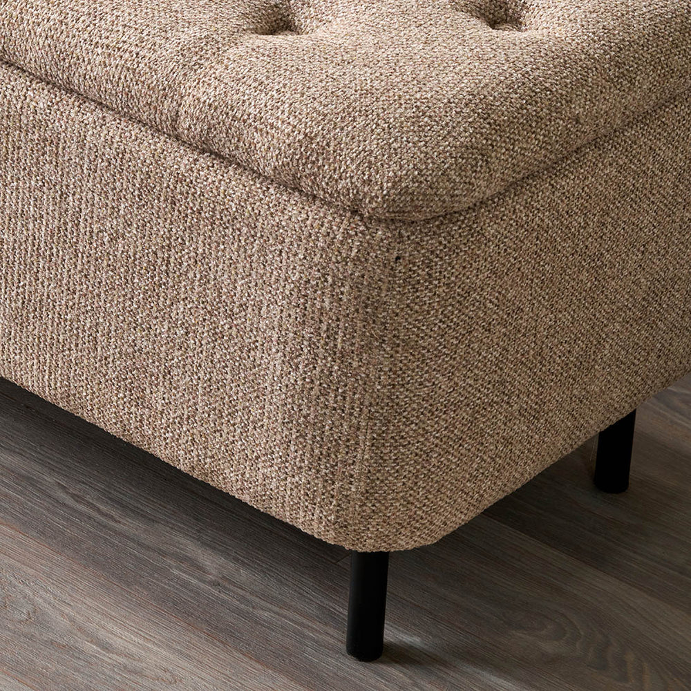 Elora Mocha Textured Marl Chenille Buttoned Storage Bench