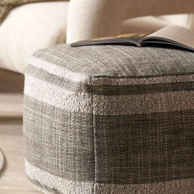Indoor Outdoor Steel Grey and White Stripe Design Pouffe