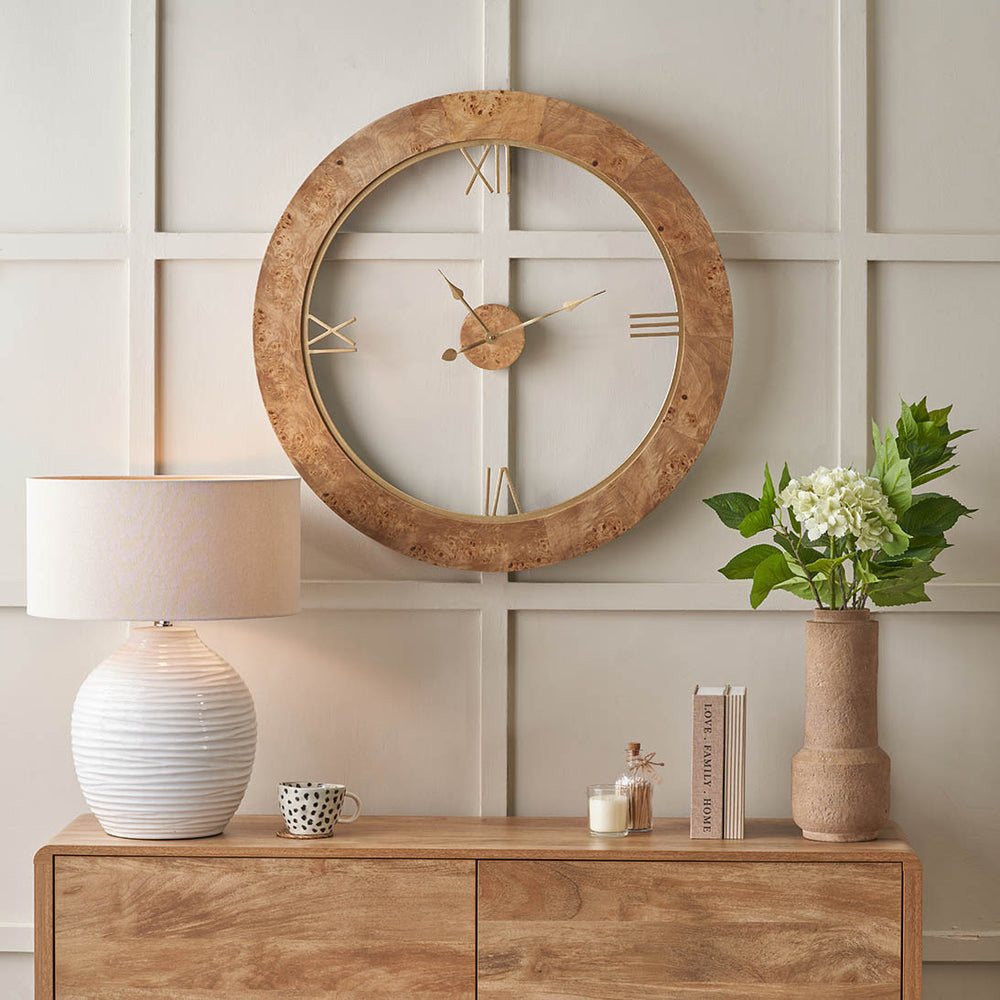 Woodmere Burr Wood Effect Round Wall Clock