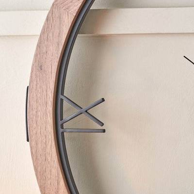 Elmont Light Walnut Wood Veneer Round Wall Clock