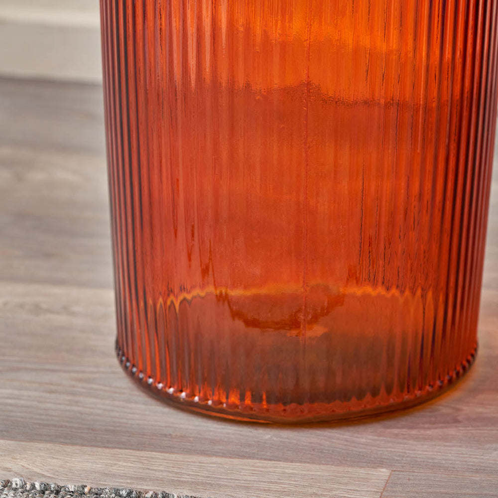 Oliva Orange Recycled Glass Ribbed Vase