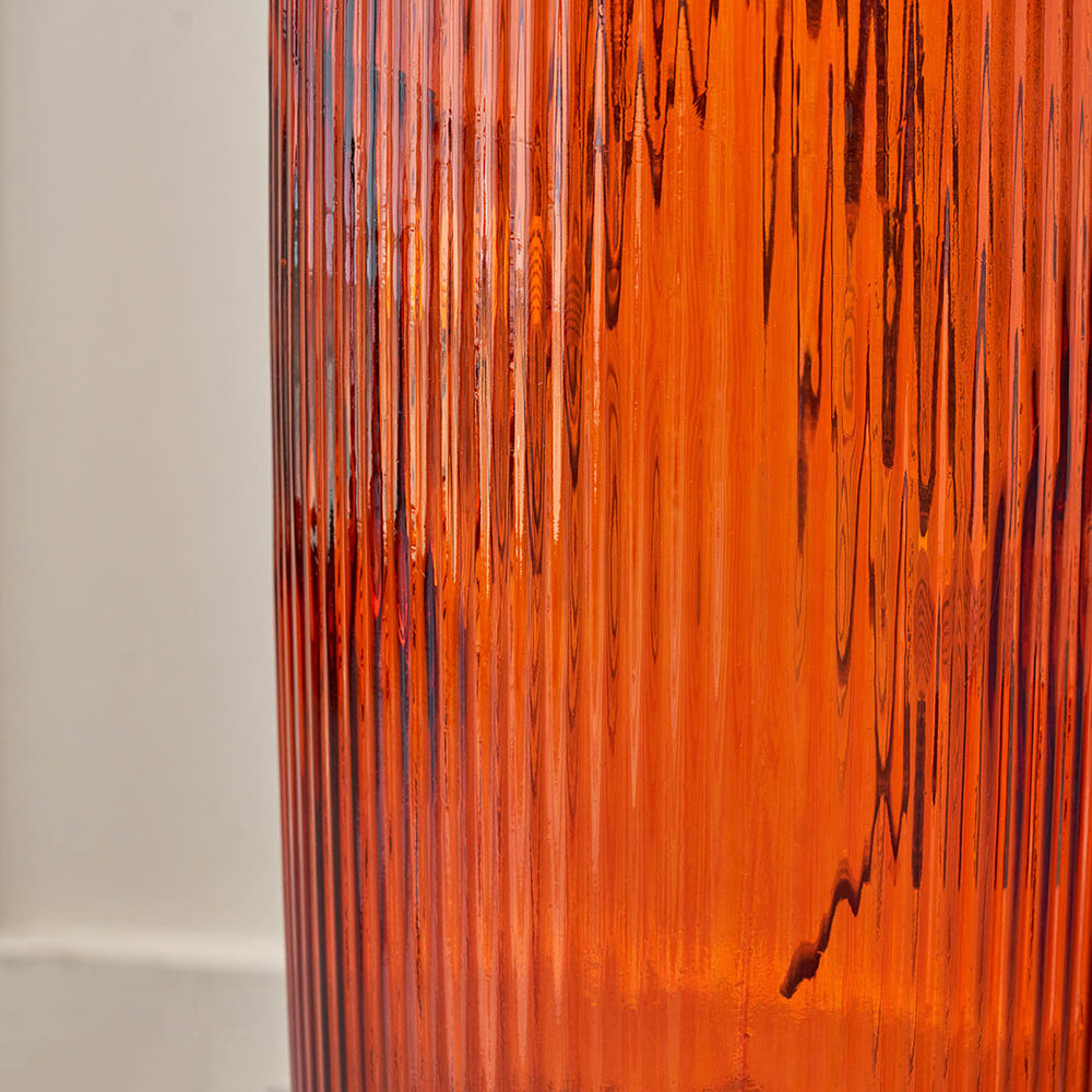 Oliva Orange Recycled Glass Ribbed Vase