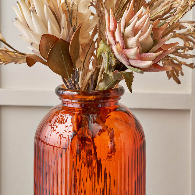 Oliva Orange Recycled Glass Ribbed Vase
