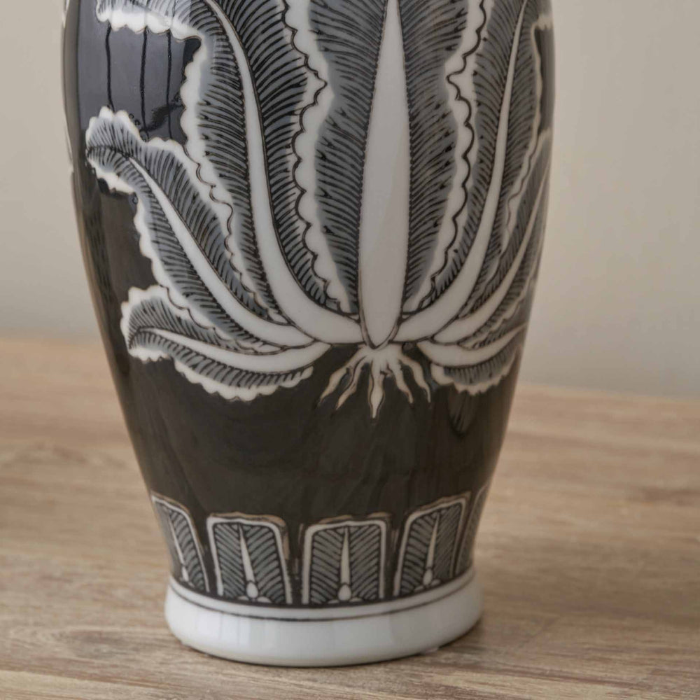 Oria Black and White Feather Ceramic Urn Vase
