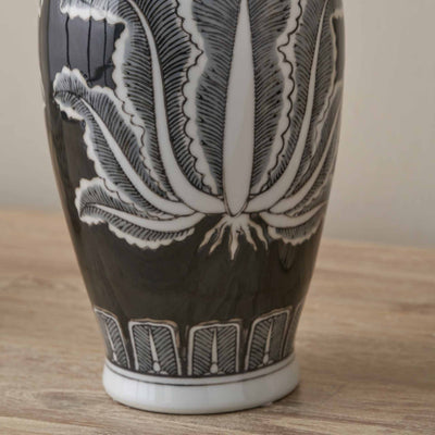 Oria Black and White Feather Ceramic Urn Vase