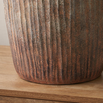 Caleb Rustic Brown Fibrestone Ribbed Decorative Vase Tall