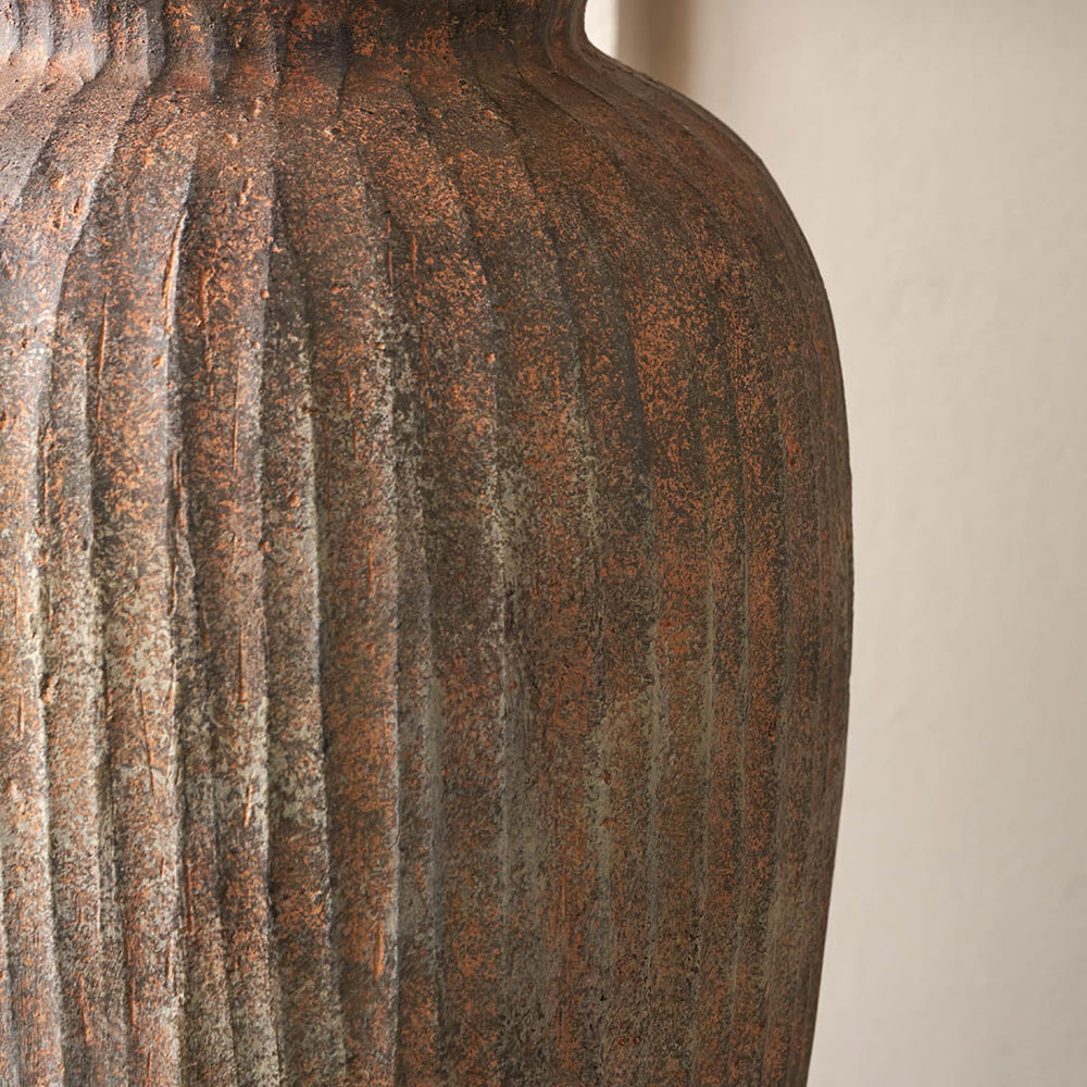 Caleb Rustic Brown Fibrestone Ribbed Decorative Vase Tall