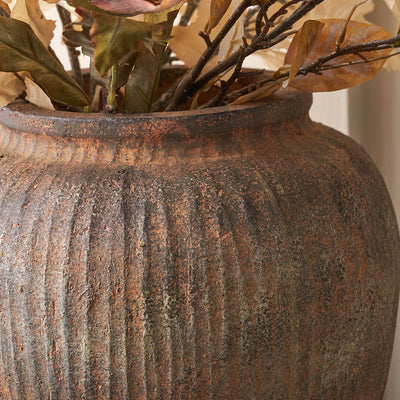 Caleb Rustic Brown Fibrestone Ribbed Decorative Vase