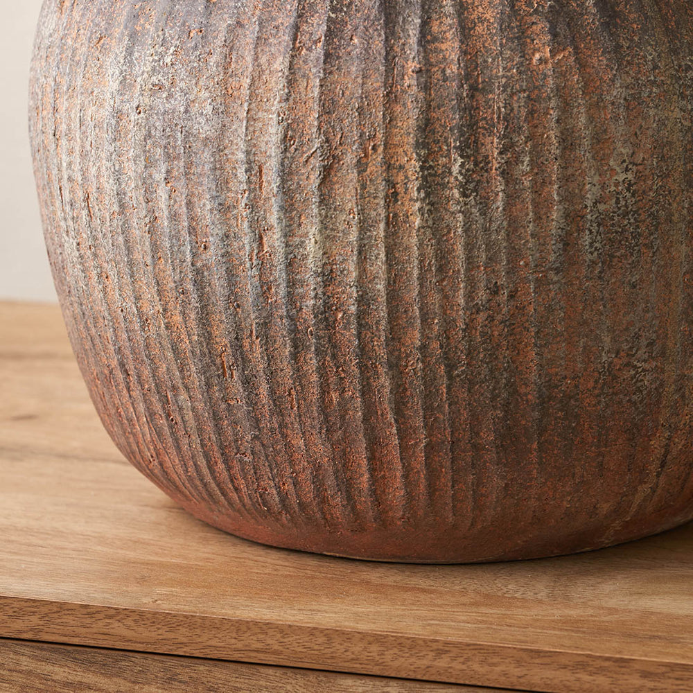 Caleb Rustic Brown Fibrestone Ribbed Decorative Vase