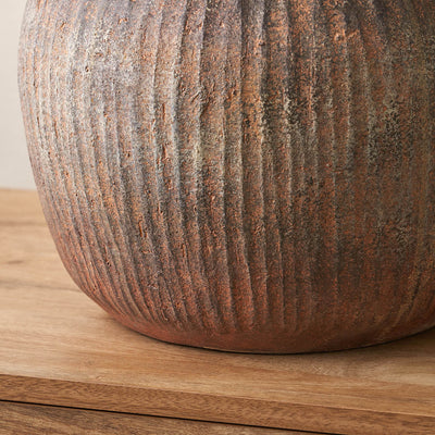 Caleb Rustic Brown Fibrestone Ribbed Decorative Vase