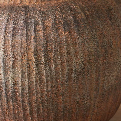 Caleb Rustic Brown Fibrestone Ribbed Decorative Vase