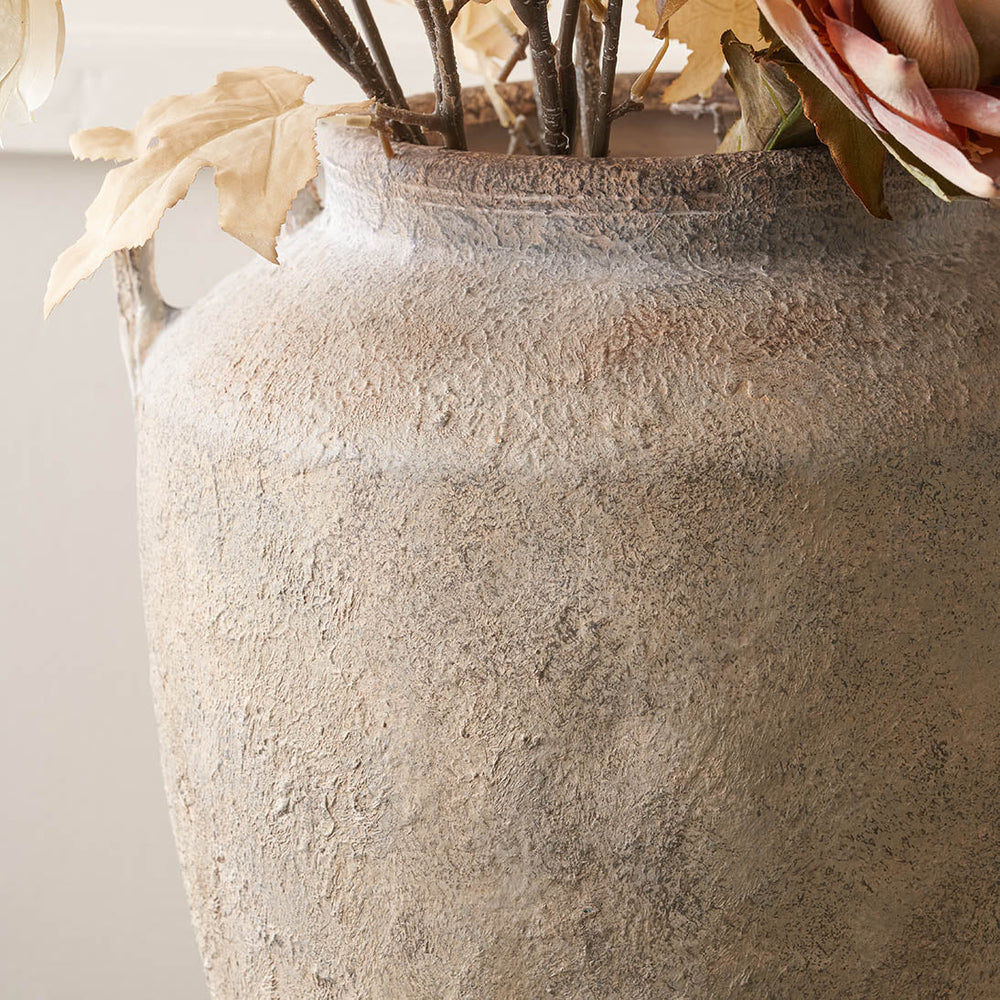 Beatrix Natural Textured Fibrestone Decorative Vase with Handles
