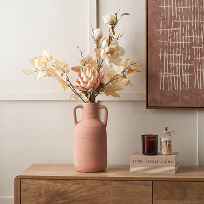 Amos Natural Textured Terracotta Decorative Vase with Handles Large