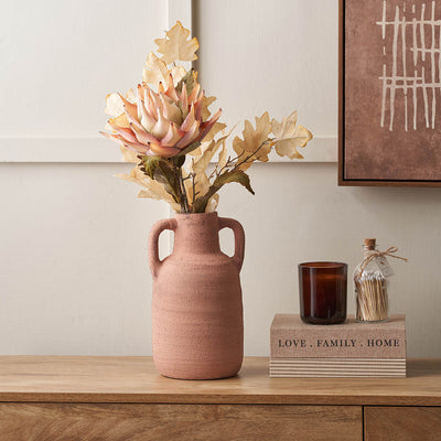 Amos Natural Textured Terracotta Decorative Vase with Handles Medium