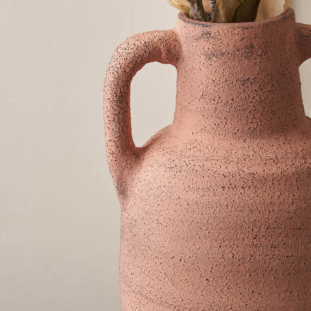 Amos Natural Textured Terracotta Decorative Vase with Handles Medium