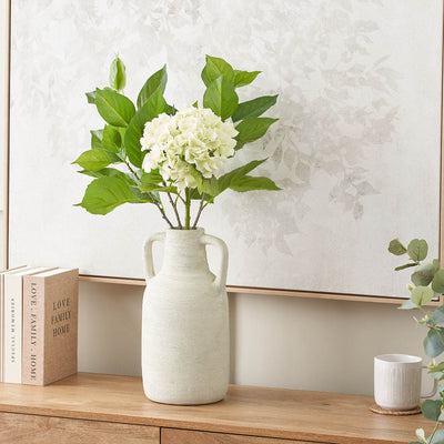 Amos White Textured Terracotta Decorative Vase with Handles Large