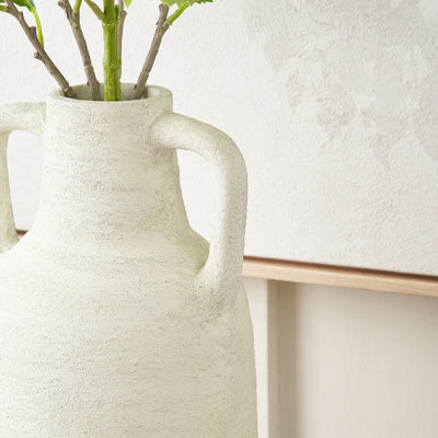 Amos White Textured Terracotta Decorative Vase with Handles Large