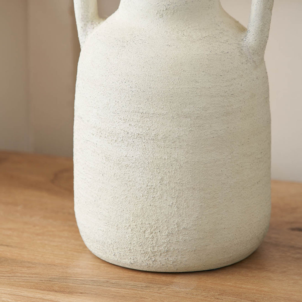Amos White Textured Terracotta Decorative Vase with Handles Medium