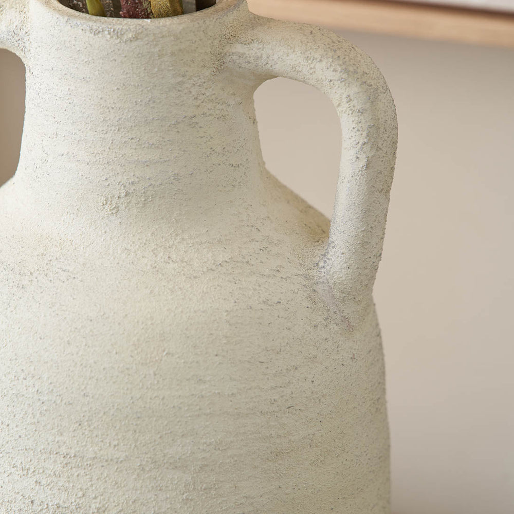 Amos White Textured Terracotta Decorative Vase with Handles Medium