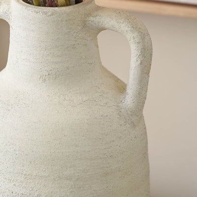 Amos White Textured Terracotta Decorative Vase with Handles Medium