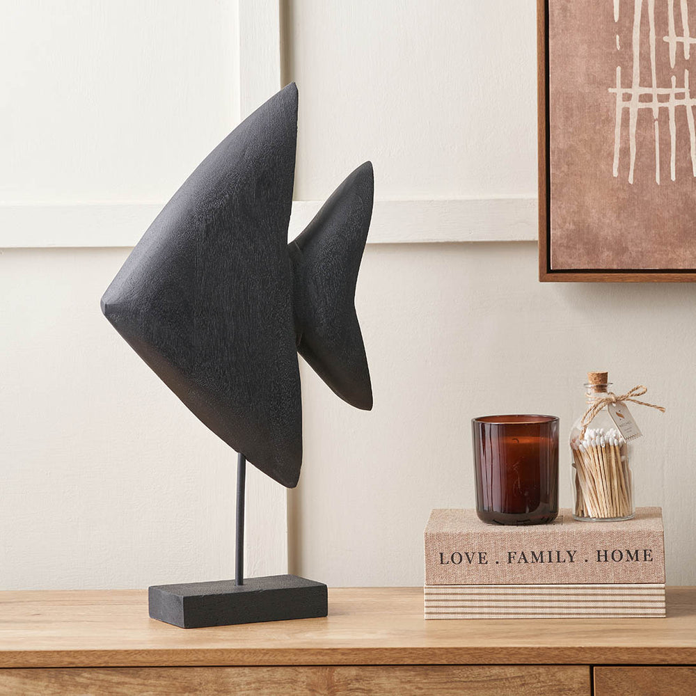 Aquaia Black Handcarved Mango Wood Altum Angelfish Ornament