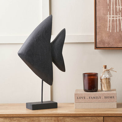 Aquaia Black Handcarved Mango Wood Altum Angelfish Ornament