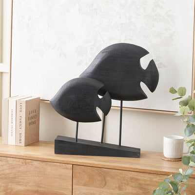 Asherah Black Handcarved Mango Wood Double Teardrop Angelfish Ornament