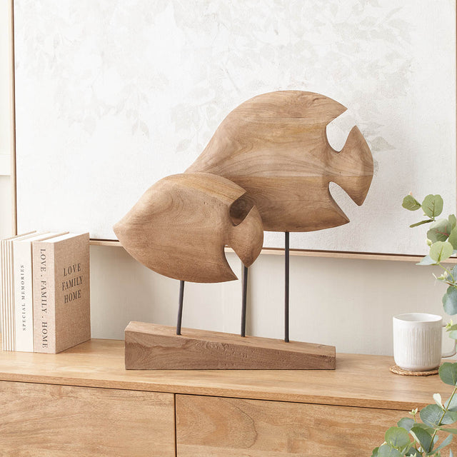 Asherah Natural Handcarved Mango Wood Double Teardrop Angelfish Ornament