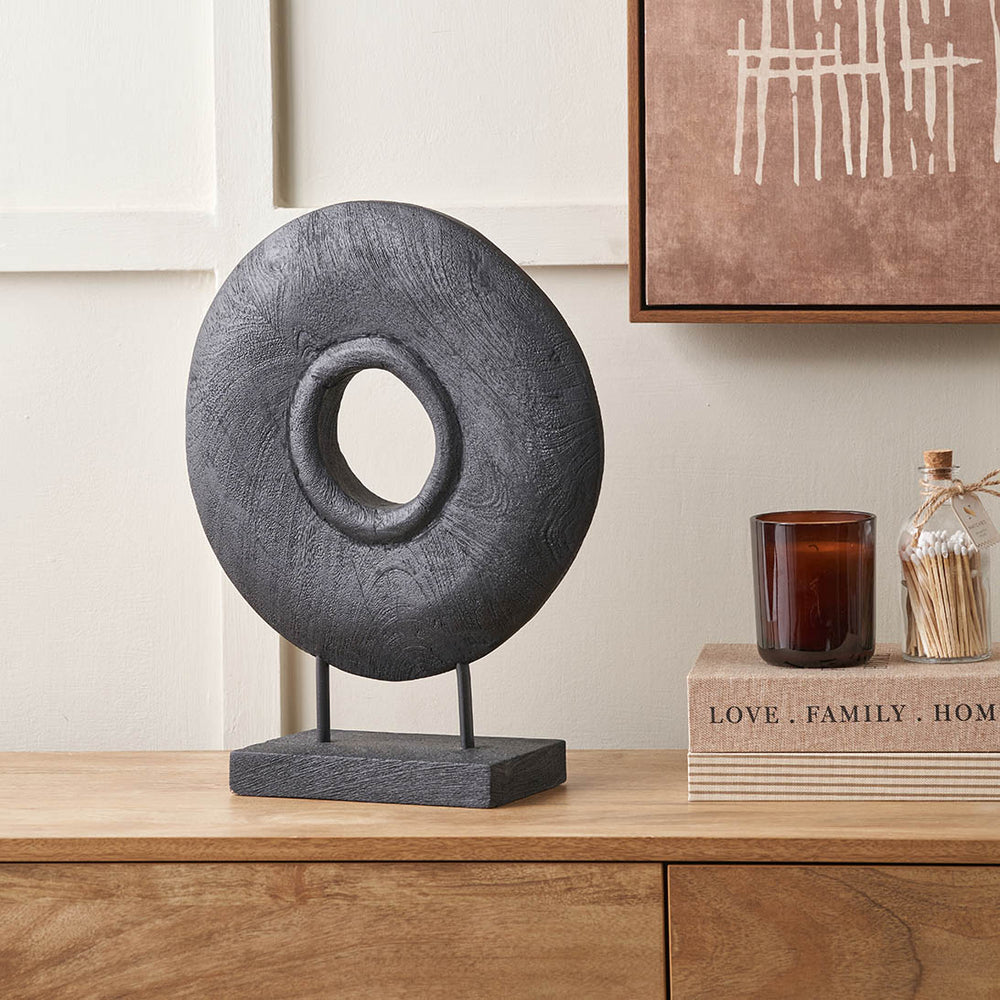 Torus Black Handcarved Mango Wood Circular Ornament