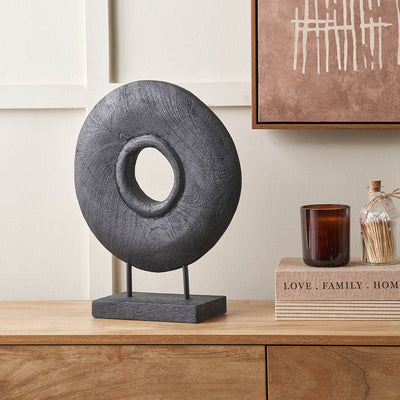 Torus Black Handcarved Mango Wood Circular Ornament
