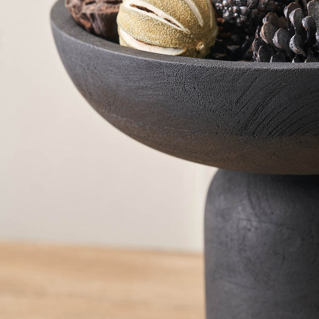 Vara Black Handcarved Mango Wood Bowl with Raised Base