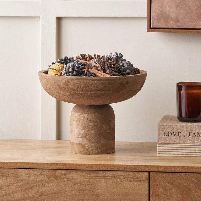 Vara Natural Handcarved Mango Wood Bowl with Raised Base