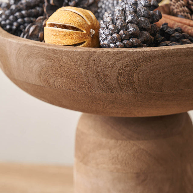 Vara Natural Handcarved Mango Wood Bowl with Raised Base