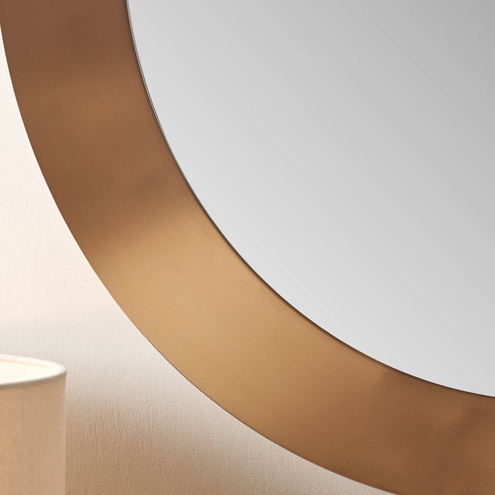 Mirra Burnished Gold Metal Angled Frame Round Mirror Large