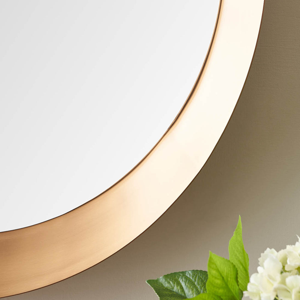 Mirra Burnished Gold Metal Angled Frame Round Mirror Large