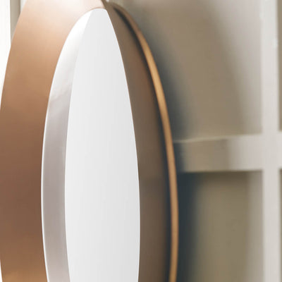 Mirra Burnished Gold Metal Angled Frame Round Mirror Large