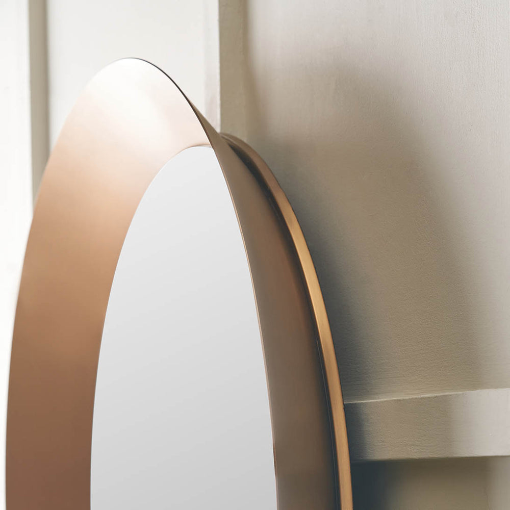 Mirra Burnished Gold Metal Angled Frame Round Mirror Large