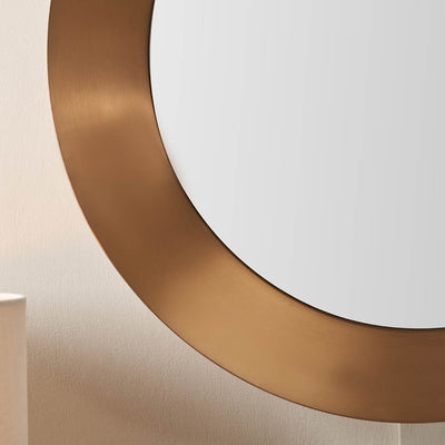 Mirra Burnished Gold Metal Angled Frame Round Mirror