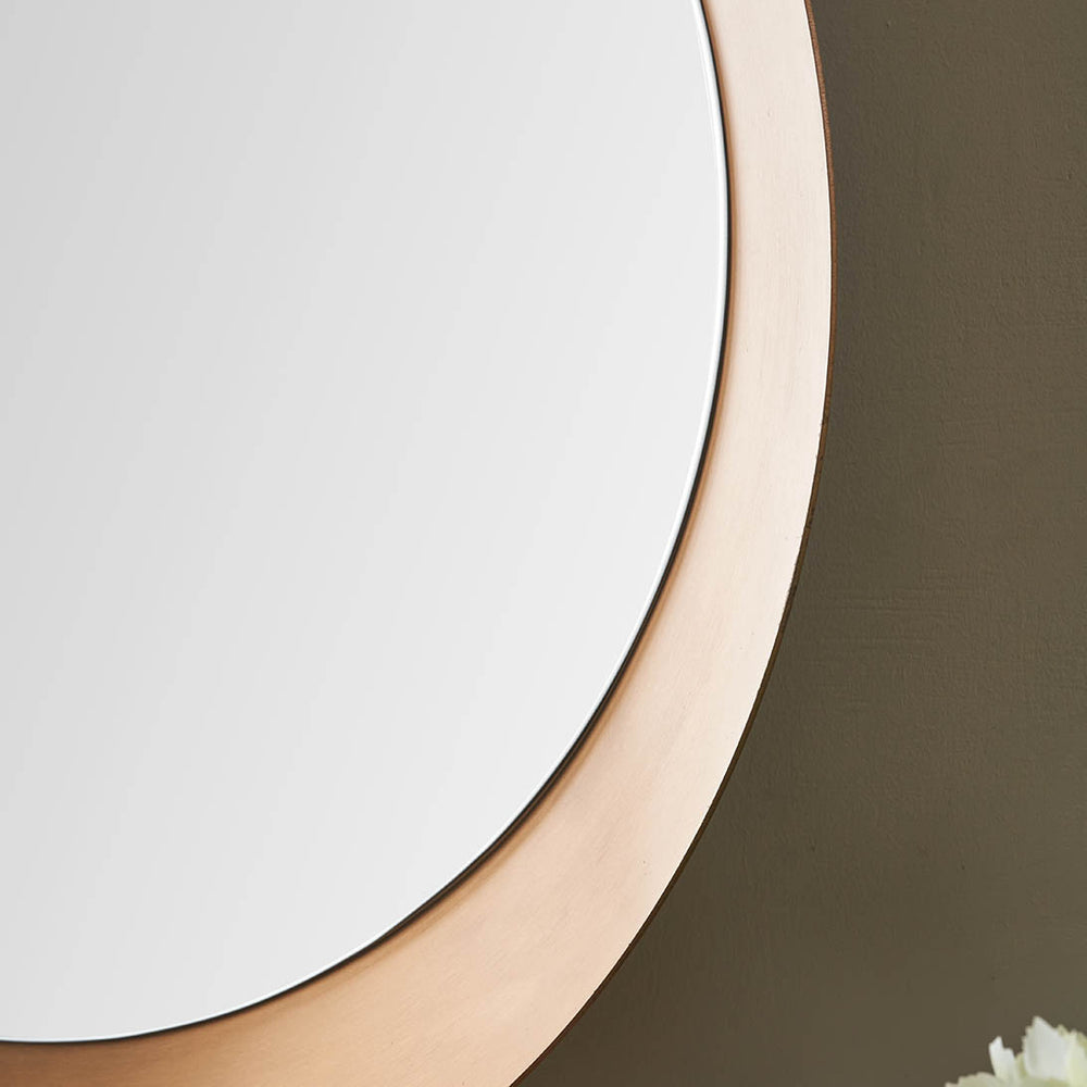 Mirra Burnished Gold Metal Angled Frame Round Mirror