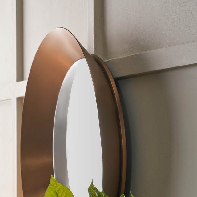 Mirra Burnished Gold Metal Angled Frame Round Mirror